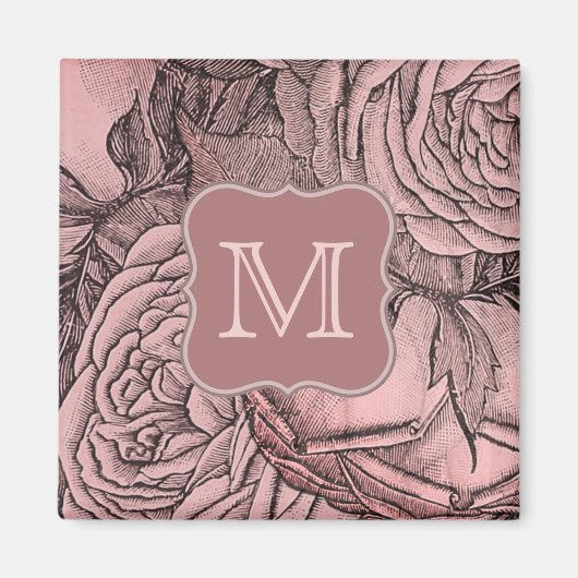 Decoratieve Rozen Blush Pink Monogram Magneet (Voorkant)