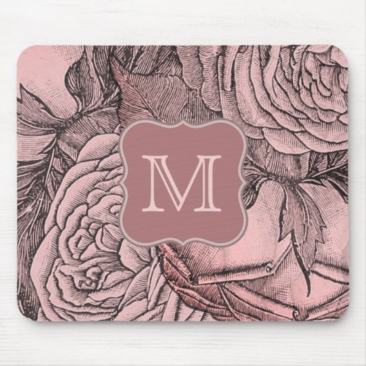 Decoratieve Rozen Blush Pink Monogram Muismat (Voorkant)