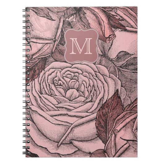 Decoratieve Rozen Blush Pink Monogram Notitieboek (Voorkant)