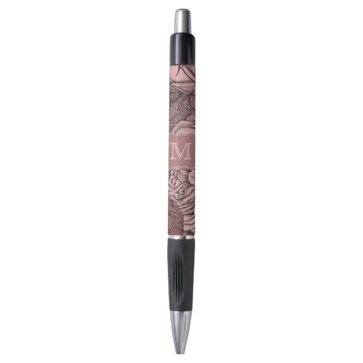 Decoratieve Rozen Blush Pink Monogram Pen (Voorkant Verticaal)