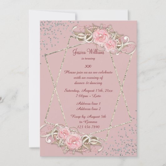 Decoratieve Rozen, Sparkly Woman's Birthday Kaart (Voorkant)