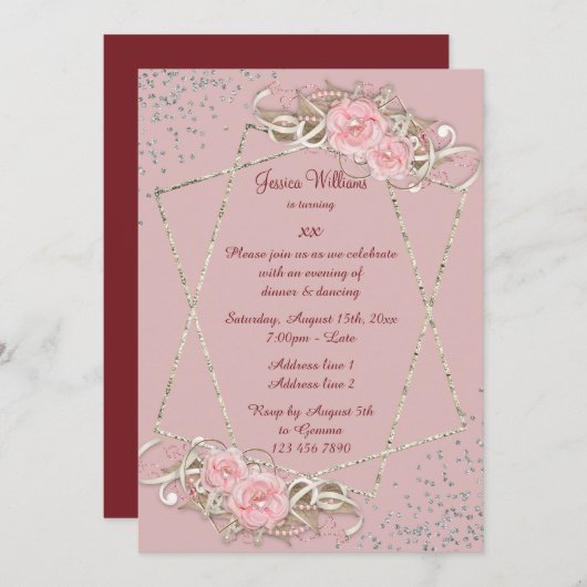 Decoratieve Rozen, Sparkly Woman's Birthday Kaart (Voorkant / Achterkant)