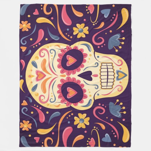 Decoratieve schedel fleece deken (Voorkant)