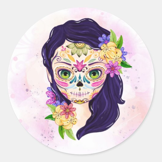 Decoratieve schedel ronde sticker (Voorkant)