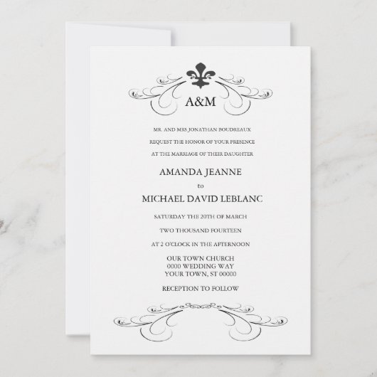 Decoratieve scroller Fleur de Lis Wedding (Gold) Kaart (Voorkant)