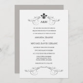 Decoratieve scroller Fleur de Lis Wedding (grijs) Kaart (Voorkant / Achterkant)