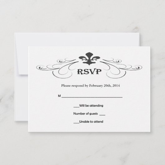 Decoratieve scroller Fleur de Lis Wedding RSVP-kaa RSVP Kaartje (Voorkant)