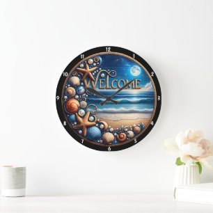 Decoratieve Seashell Starfish Beach Ocean Design Grote Klok