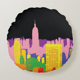 Decoratieve skyline achtergrond stedelijke gebouwe rond kussen