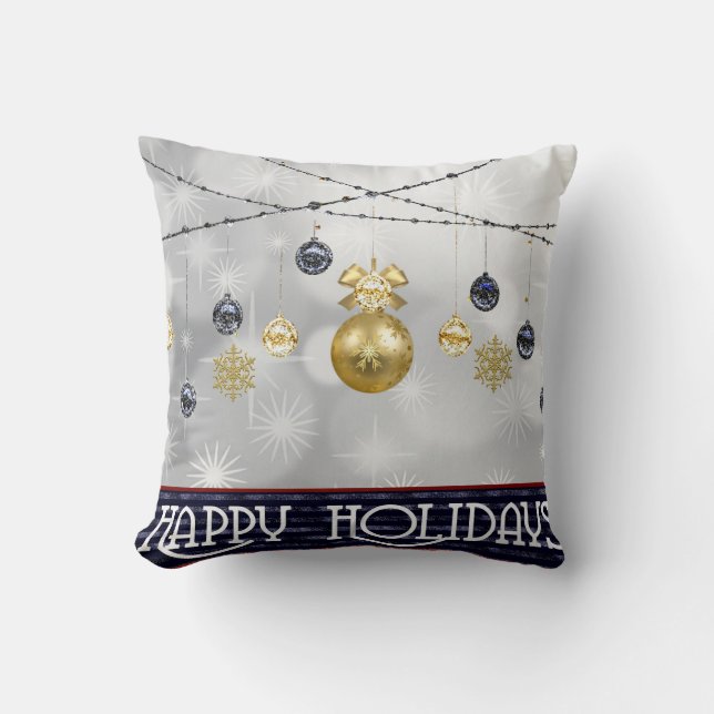 Decoratieve Sneeuw Blauwe & Witte Bal Prettig Kers Kussen (Voorkant)