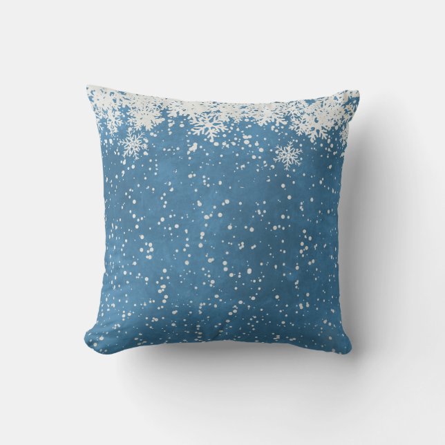 Decoratieve Sneeuw Blauwe & Witte Bal Prettig Kers Kussen (Voorkant)