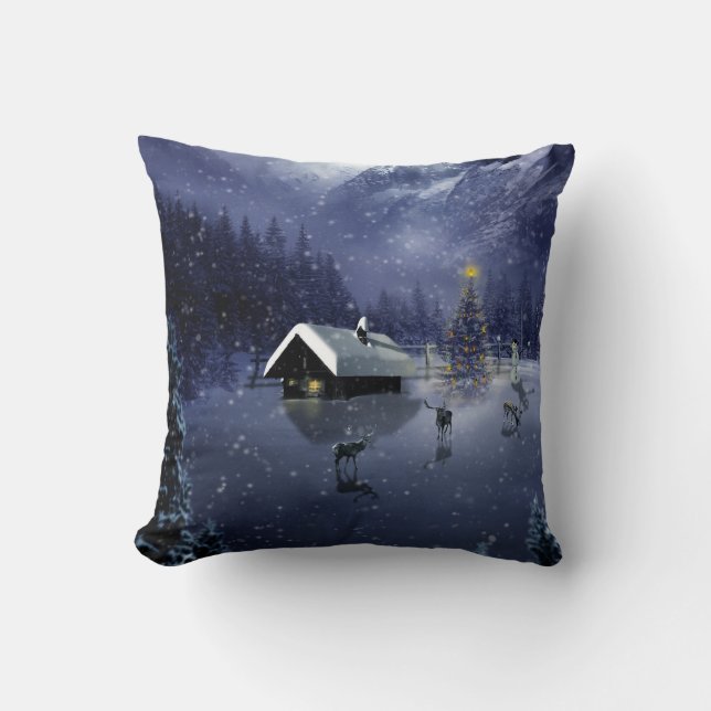 Decoratieve Sneeuw Blauwe & Witte Bal Prettig Kers Kussen (Voorkant)