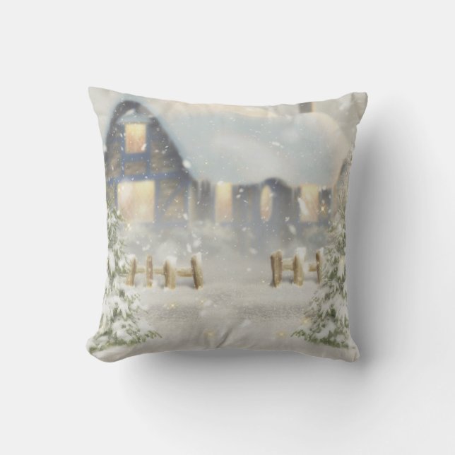 Decoratieve Sneeuw Blauwe & Witte Bal Prettig Kers Kussen (Voorkant)