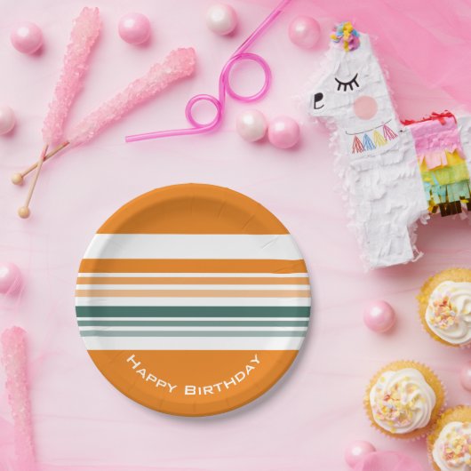 Decoratieve streep papieren bordje (Feest)