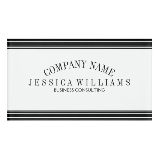 Decoratieve strepen in zwart op witte strepen naambadge (Voorkant)