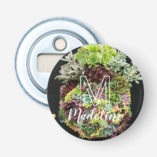 Decoratieve succulenten button flesopener (Voorkant)