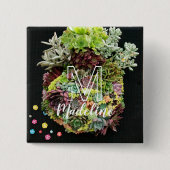 Decoratieve succulenten vierkante button 5,1 cm (Voorkant)