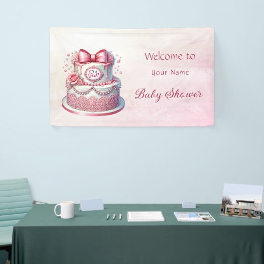 Decoratieve taart Roze strik Baby shower Spandoek (Beurs)