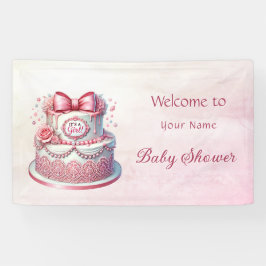 Decoratieve taart Roze strik Baby shower Spandoek