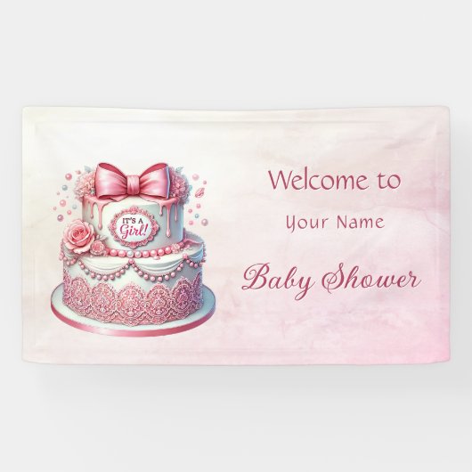 Decoratieve taart Roze strik Baby shower Spandoek (Horizontaal)