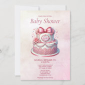 Decoratieve taart Roze strik Baby shower Uitnodigi Kaart (Voorkant)