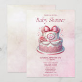 Decoratieve taart Roze strik Baby shower Uitnodigi Kaart (Voorkant / Achterkant)