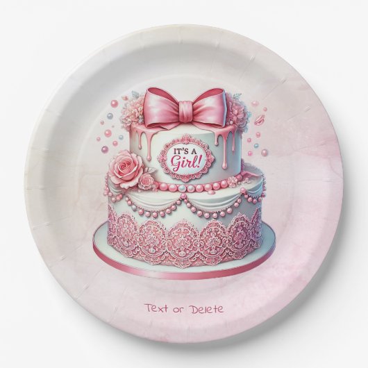 Decoratieve taart Roze strik papier Bord (Voorkant)