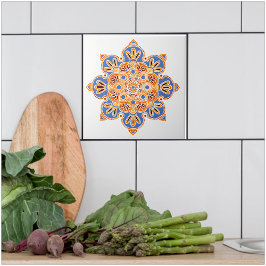 Decoratieve tegel Medallion oranje en blauw Tegeltje