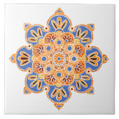Decoratieve tegel Medallion oranje en blauw Tegeltje (Voorkant)