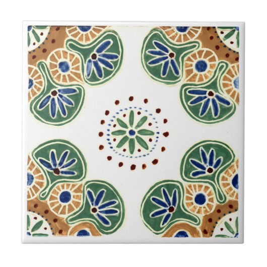 Decoratieve tegel met repetitief, groen en bruin tegeltje (Voorkant)