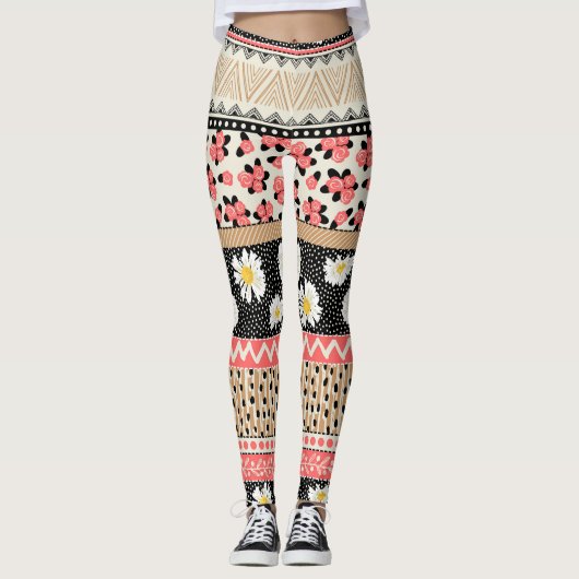 Decoratieve Tegels: Patchwork bloempatroon Leggings (Voorkant)