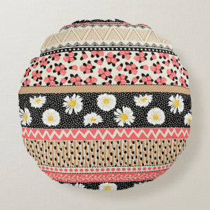 Decoratieve Tegels: Patchwork bloempatroon Rond Kussen