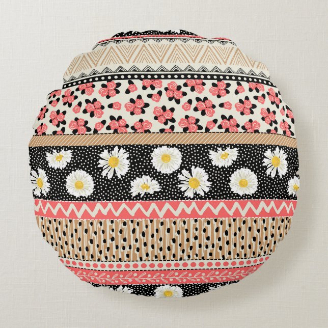 Decoratieve Tegels: Patchwork bloempatroon Rond Kussen (Voorkant)
