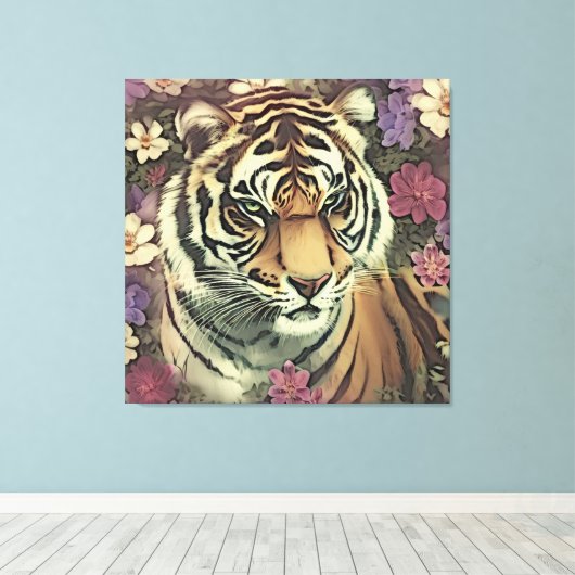 Decoratieve Tiger Bloem Canvas Print (Insitu (Houten vloer))
