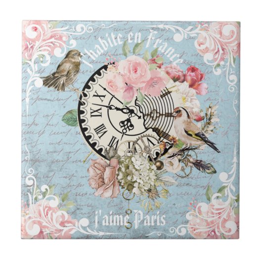 Decoratieve trendy  Franse letters Floral Tegeltje (Voorkant)