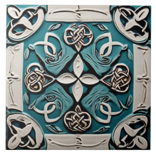 Decoratieve Turquoise & Wit Keltische inspo abstra Tegeltje