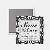 Decoratieve Twin Hearts Zwart Wit Save the Date Magneet (Voorkant / Achterkant)