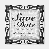 Decoratieve Twin Hearts Zwart Wit Save the Date Magneet (Voorkant)