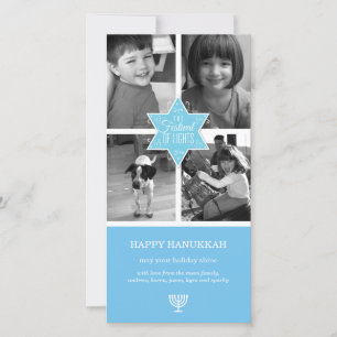 Decoratieve Typografie Light Blue Star Hanukkah Feestdagenkaart
