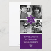 Decoratieve Typografie Paarse Star Hanukkah Feestdagenkaart (Voorkant / Achterkant)