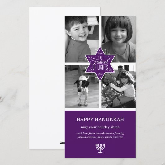 Decoratieve Typografie Paarse Star Hanukkah Feestdagenkaart (Voorkant / Achterkant)