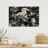 Decoratieve uil op kerstboom poster (Keuken)