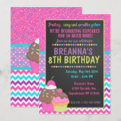 Decoratieve uitnodiging voor Cupcake Party (Voorkant / Achterkant)