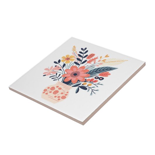 Decoratieve Vaas en bloemen geïllustreerd Tegeltje (Zijkant)