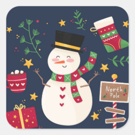 Decoratieve Vakantie Sneeuwman Vierkante Sticker
