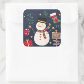 Decoratieve Vakantie Sneeuwman Vierkante Sticker (Tas)