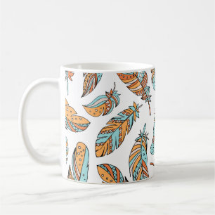 Decoratieve veren: met de hand getekende kunst koffiemok