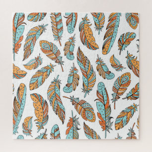 Decoratieve veren: met de hand getekende kunst legpuzzel