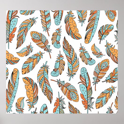 Decoratieve veren: met de hand getekende kunst poster (Voorkant)