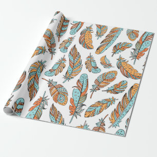 Decoratieve veren naadloos patroon. Handtekening v Cadeaupapier